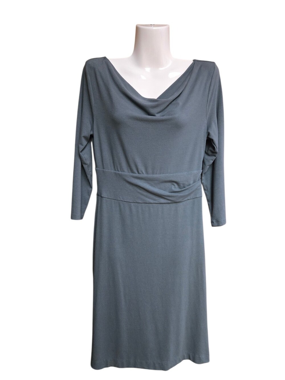 Ann Taylor Slate Blue Cowl-Neck 3/4 Length Sleeve Dress size 2